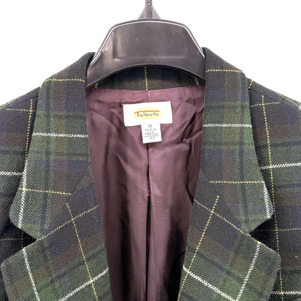 Vintage Talbots Tartan Blazer Womens 18 Pre-Owned Jacket Green Wool Blend USA - Picture 9 of 13
